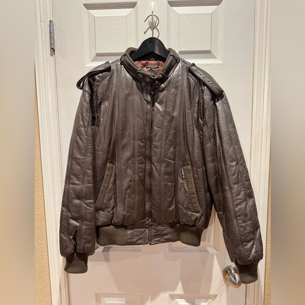 Vintage Members Only Men’s Size 42 90s Bomber Genuine Leather Jacket Brown